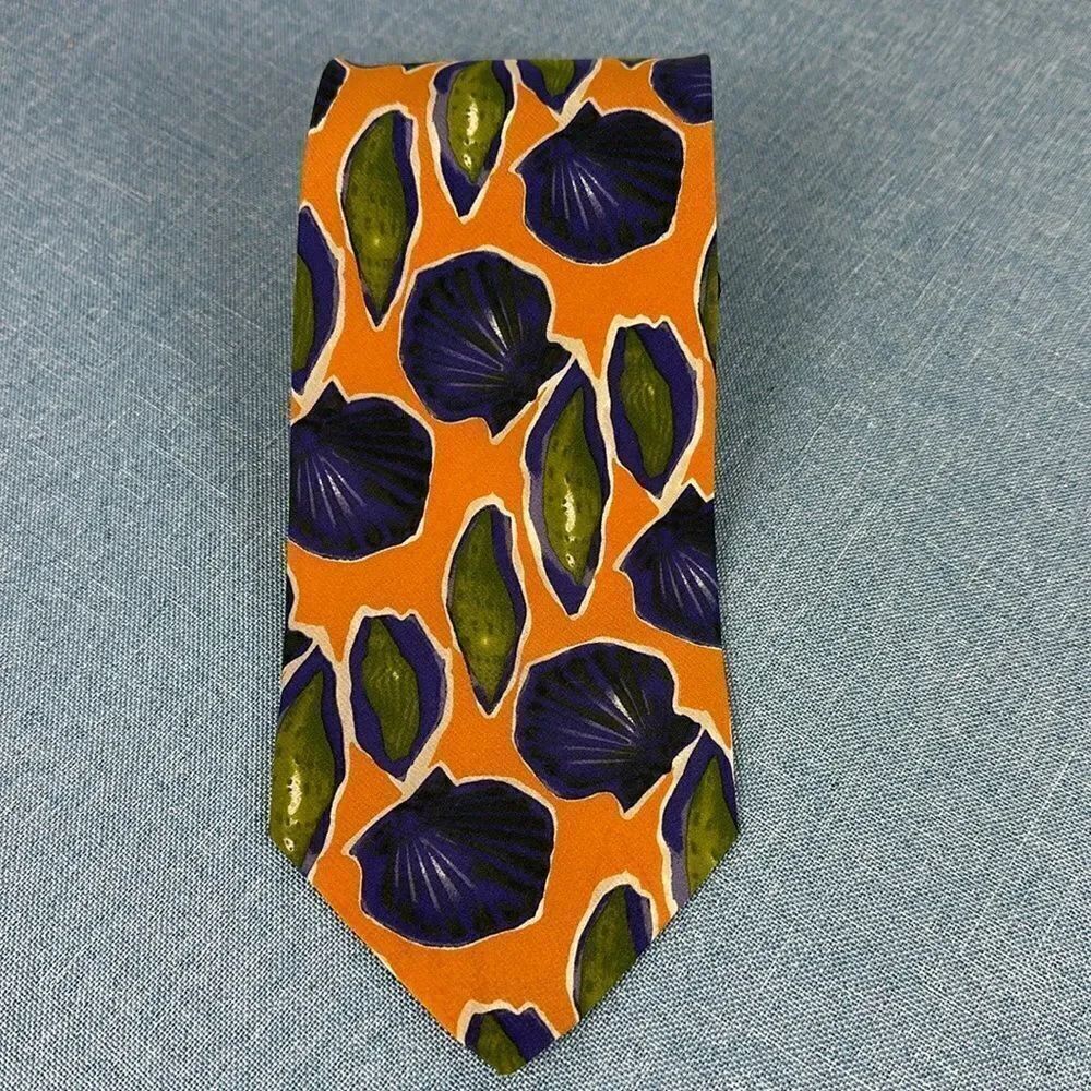 Hugo Boss Vintage Silk Made In Italy Seashell Print Colorful Tie